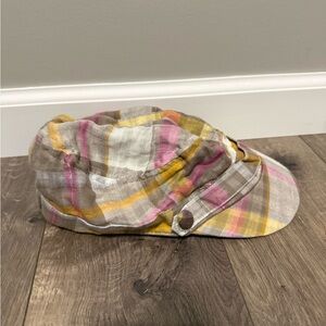 D&Y Plaid Linen Newsboy Cap in Beige, Pink & Yellow